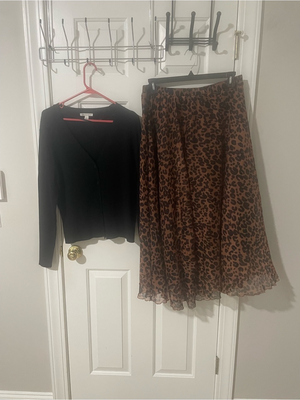 Black Cardigan with Brown Leopard Print Skirt - Womens Skirt Outfit large L’Vow